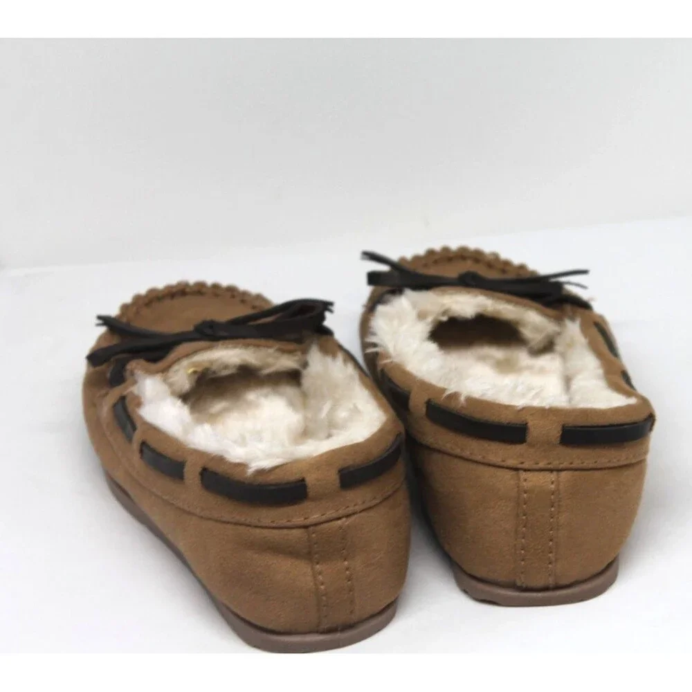 Airwalk Kids Suede Moccasin Slippers Faux Fur Lining Girls Size 12